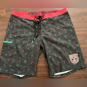 Dixxon Shorts Mens 38 Black Pink Stay Tropical Unlined Swim Board Trunks